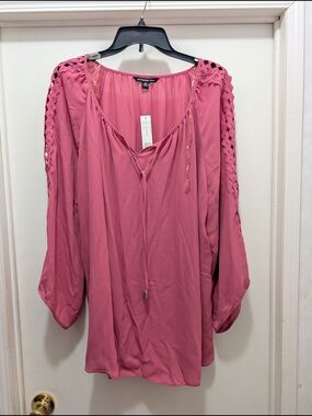 Zac & Rachel Rose Pink Crochet-Shoulder Peasant Tunic